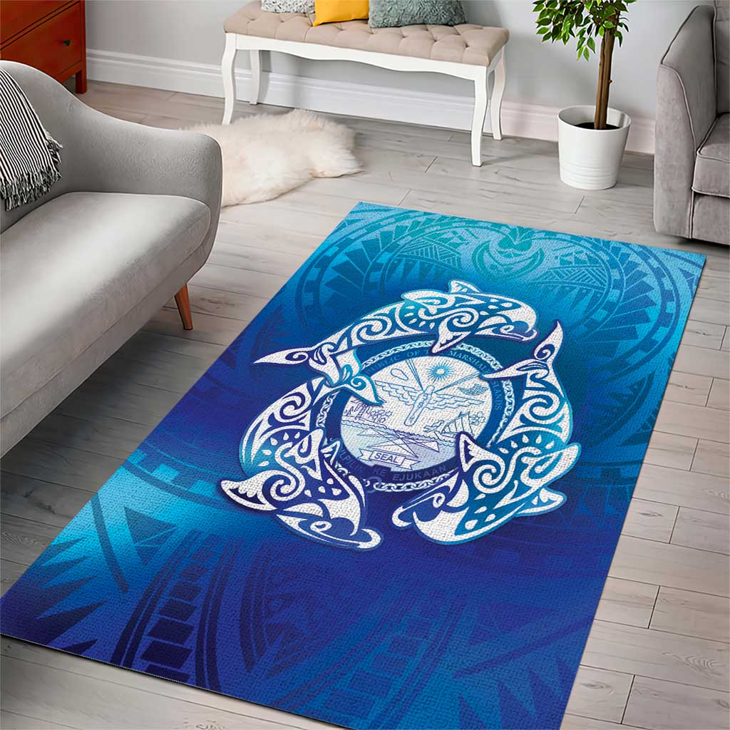 Marshall Islands Manit Day Area Rug Tribal Dolphin With Marshall Seal LT05 - Polynesian Pride