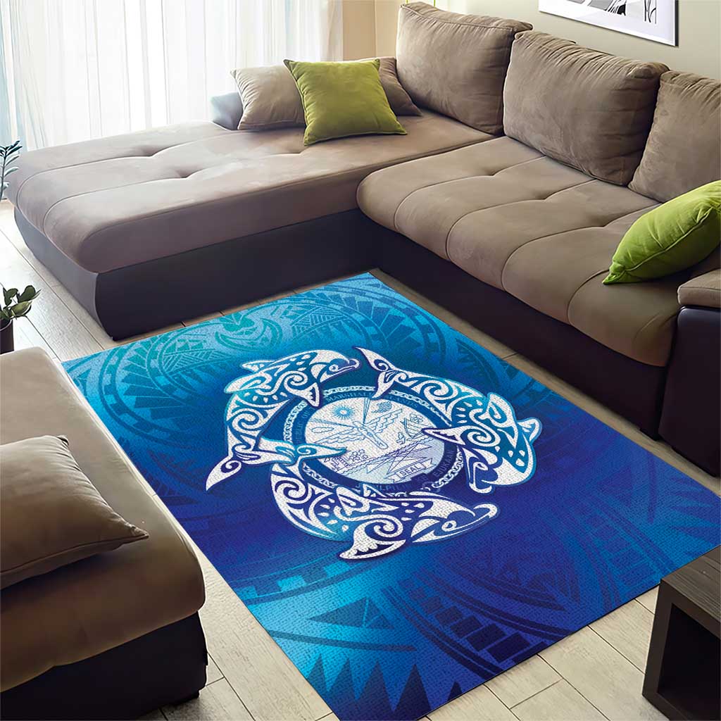 Marshall Islands Manit Day Area Rug Tribal Dolphin With Marshall Seal LT05 - Polynesian Pride