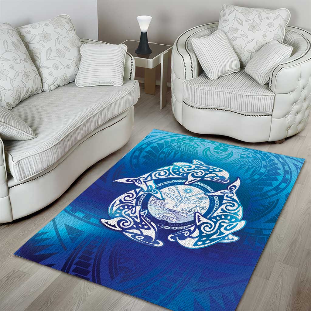 Marshall Islands Manit Day Area Rug Tribal Dolphin With Marshall Seal LT05 - Polynesian Pride