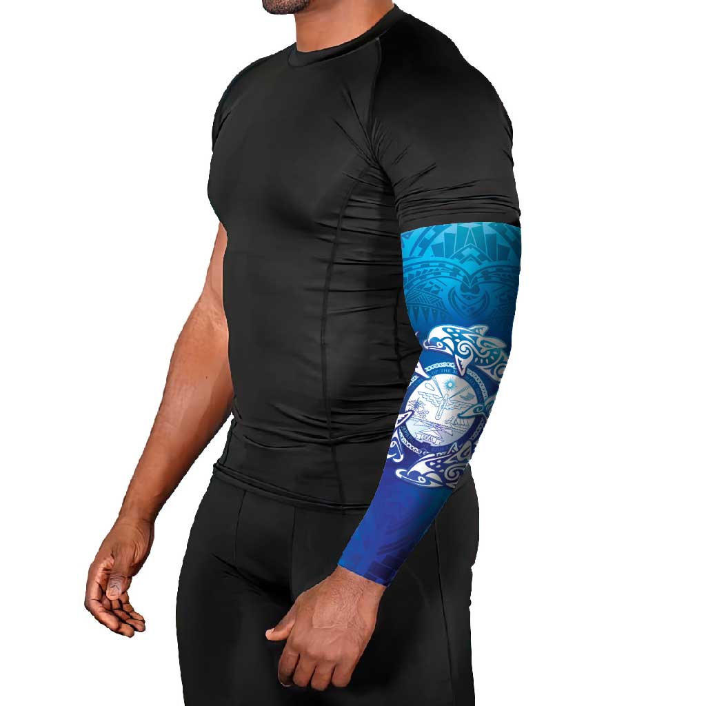 Marshall Islands Manit Day Arm Sleeves Tribal Dolphin With Marshall Seal LT05 - Polynesian Pride