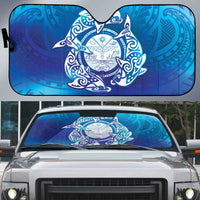 Marshall Islands Manit Day Auto Sun Shade Tribal Dolphin With Marshall Seal LT05 Blue - Polynesian Pride