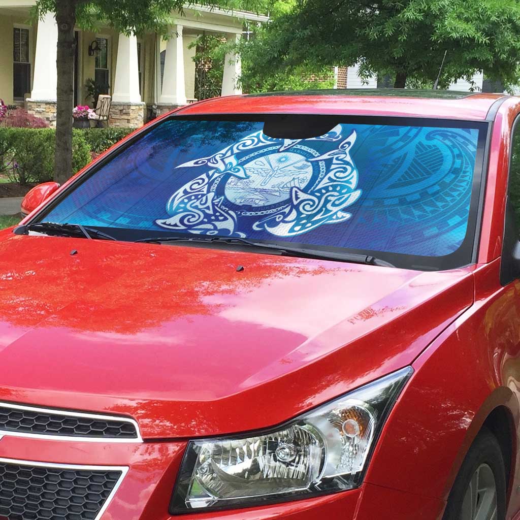 Marshall Islands Manit Day Auto Sun Shade Tribal Dolphin With Marshall Seal LT05 - Polynesian Pride