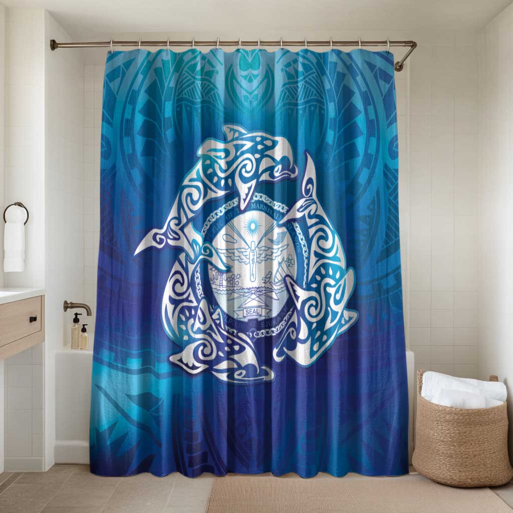 Marshall Islands Manit Day Bathroom Set Tribal Dolphin With Marshall Seal - Polynesian Pride