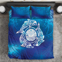 Marshall Islands Manit Day Bedding Set Tribal Dolphin With Marshall Seal LT05 Blue - Polynesian Pride