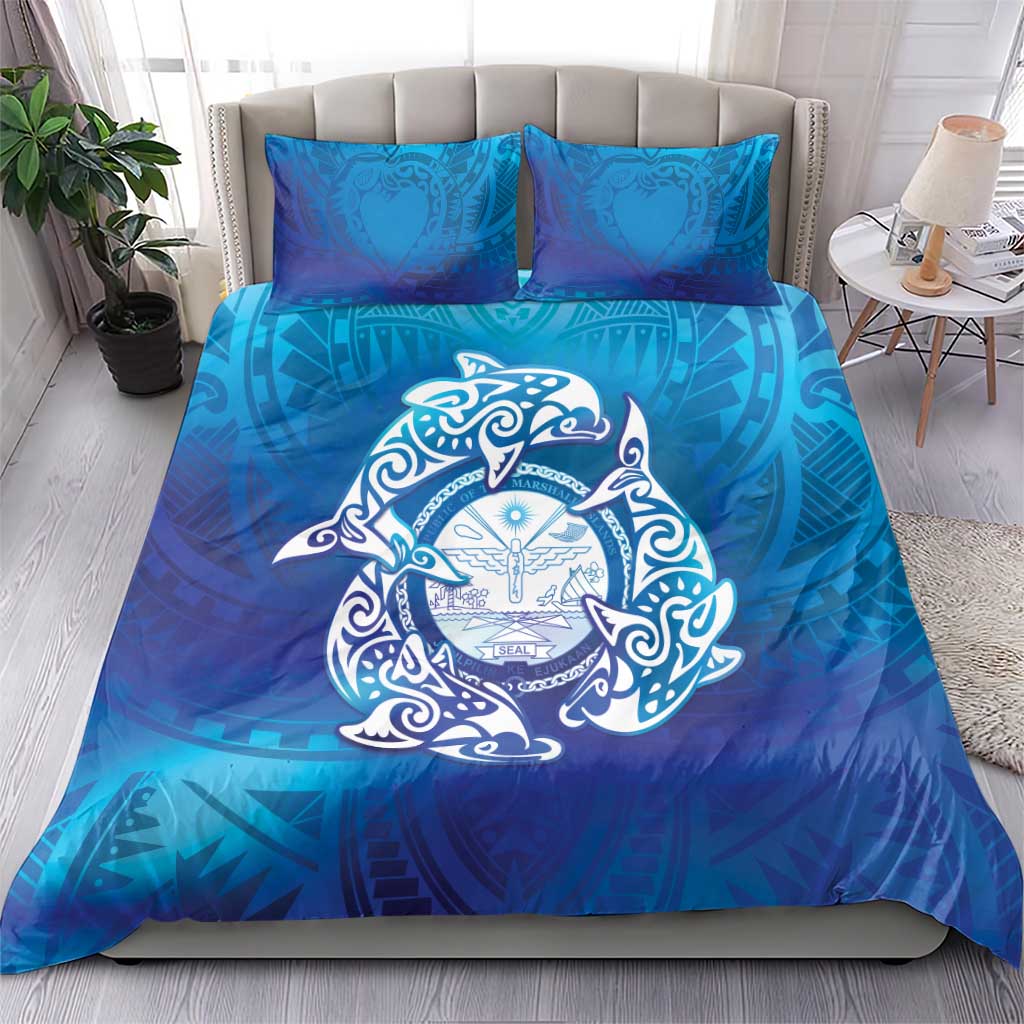 Marshall Islands Manit Day Bedding Set Tribal Dolphin With Marshall Seal LT05 - Polynesian Pride