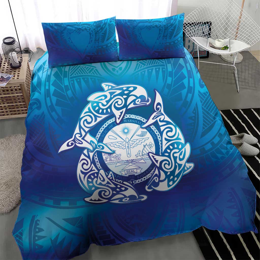 Marshall Islands Manit Day Bedding Set Tribal Dolphin With Marshall Seal LT05 - Polynesian Pride