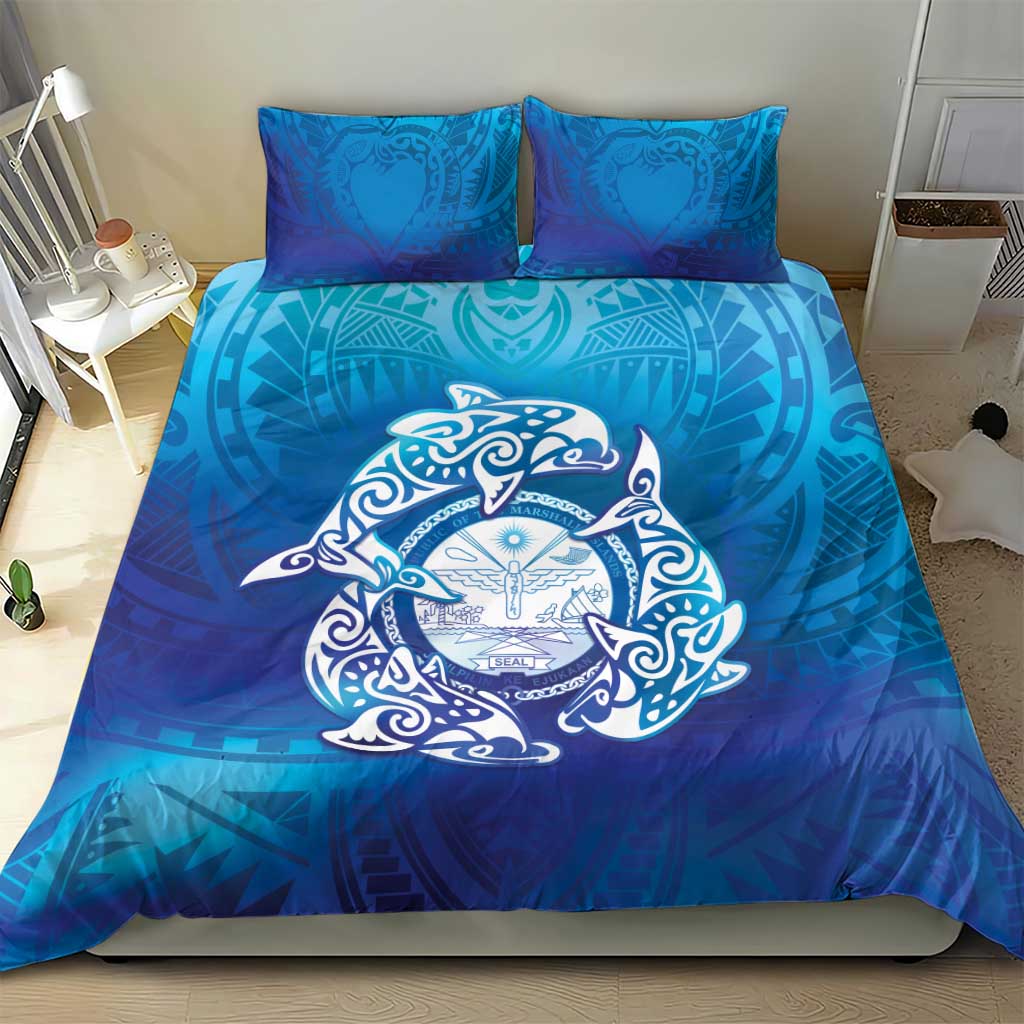 Marshall Islands Manit Day Bedding Set Tribal Dolphin With Marshall Seal LT05 - Polynesian Pride