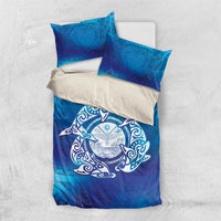 Marshall Islands Manit Day Bedding Set Tribal Dolphin With Marshall Seal LT05 US Twin 172cm x 218cm Blue - Polynesian Pride