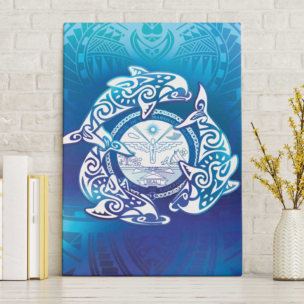 Marshall Islands Manit Day Canvas Wall Art Tribal Dolphin With Marshall Seal - Polynesian Pride