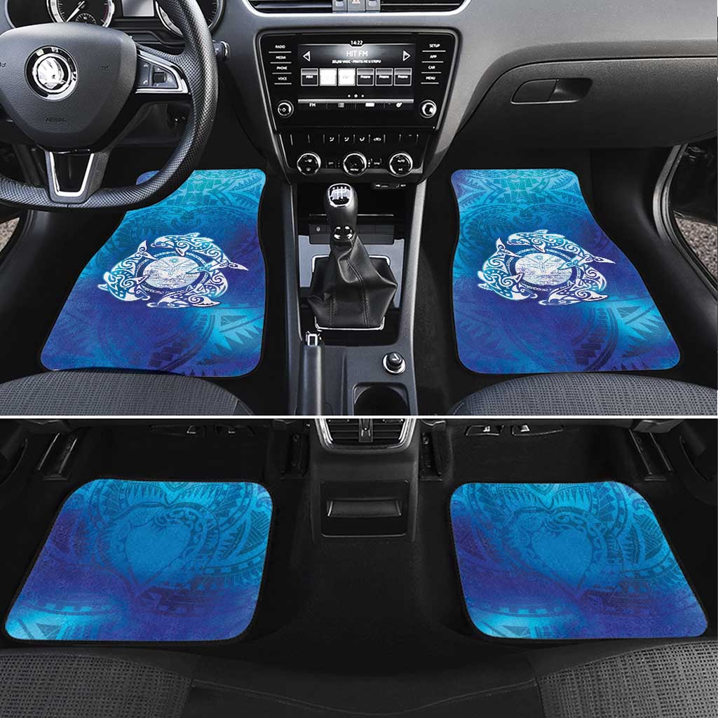 Marshall Islands Manit Day Car Mats Tribal Dolphin With Marshall Seal LT05 Set 4pcs Blue - Polynesian Pride