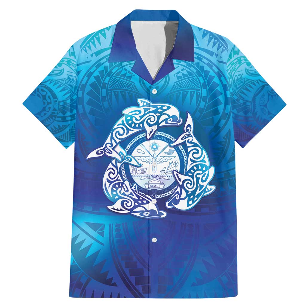 Marshall Islands Manit Day Family Matching Mermaid Dress and Hawaiian Shirt Tribal Dolphin With Marshall Seal - Polynesian Pride