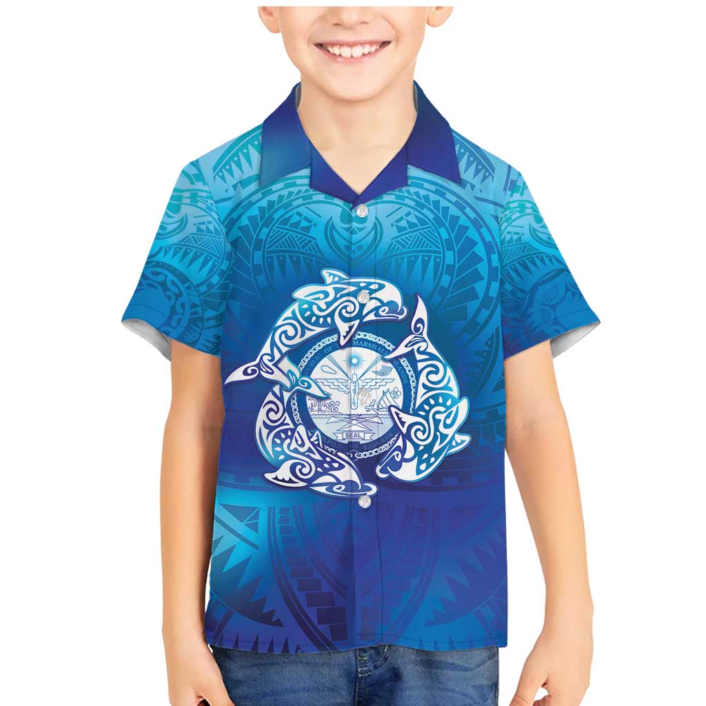 Marshall Islands Manit Day Family Matching Mermaid Dress and Hawaiian Shirt Tribal Dolphin With Marshall Seal - Polynesian Pride
