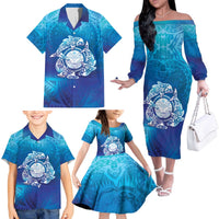 Marshall Islands Manit Day Family Matching Off The Shoulder Long Sleeve Dress and Hawaiian Shirt Tribal Dolphin With Marshall Seal - Polynesian Pride