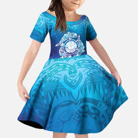 Marshall Islands Manit Day Family Matching Puletasi and Hawaiian Shirt Tribal Dolphin With Marshall Seal LT05 Daughter's Dress Blue - Polynesian Pride