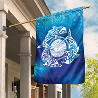 Marshall Islands Manit Day Garden Flag Tribal Dolphin With Marshall Seal LT05 House Flag Blue - Polynesian Pride