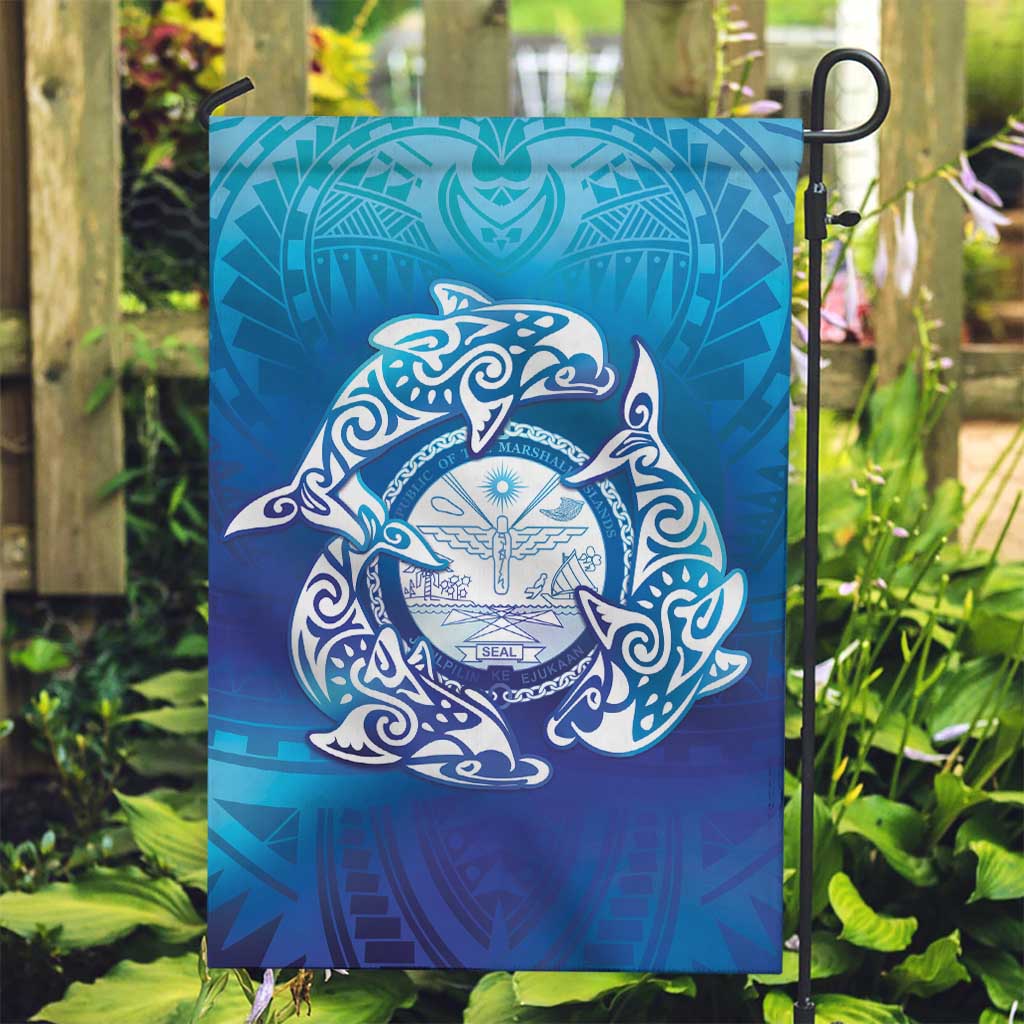 Marshall Islands Manit Day Garden Flag Tribal Dolphin With Marshall Seal LT05 Garden Flag Blue - Polynesian Pride