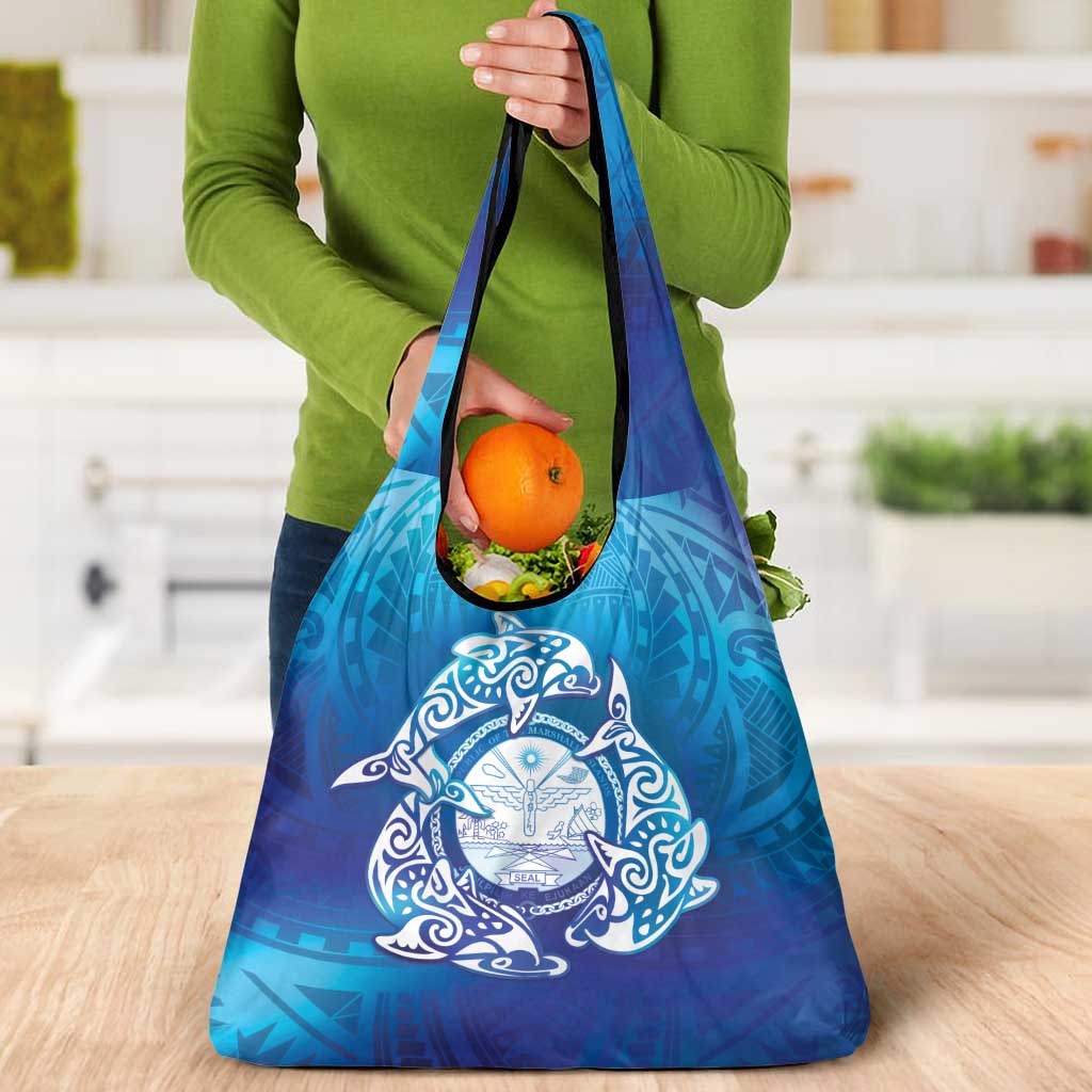 Marshall Islands Manit Day Grocery Bag Tribal Dolphin With Marshall Seal LT05 - Polynesian Pride
