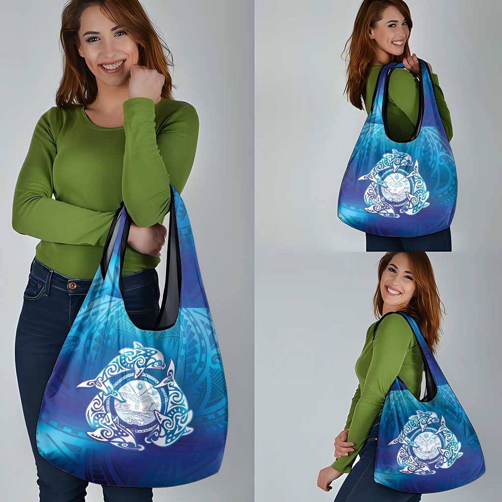 Marshall Islands Manit Day Grocery Bag Tribal Dolphin With Marshall Seal LT05 - Polynesian Pride