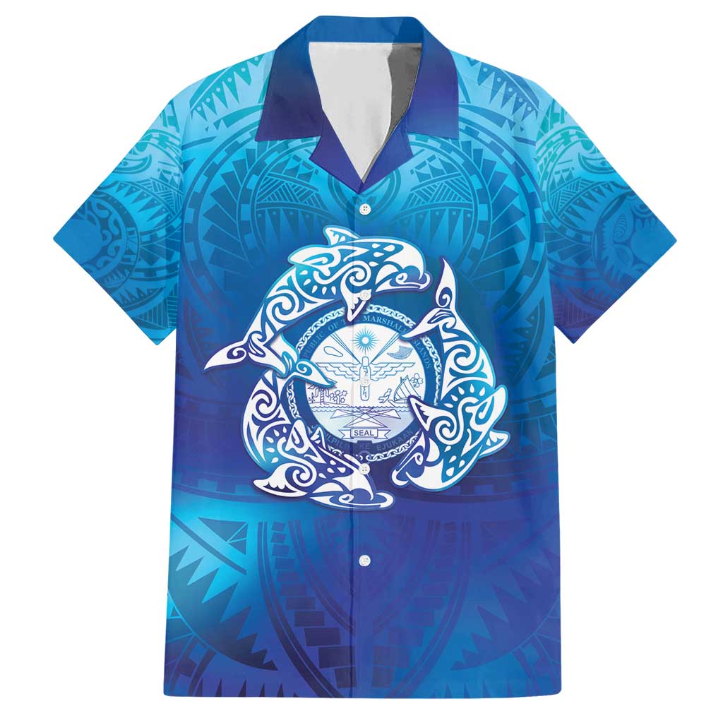 Marshall Islands Manit Day Hawaiian Shirt Tribal Dolphin With Marshall Seal - Polynesian Pride