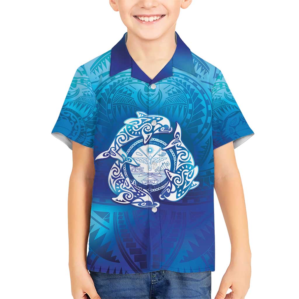 Marshall Islands Manit Day Hawaiian Shirt Tribal Dolphin With Marshall Seal - Polynesian Pride