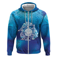 Marshall Islands Manit Day Hoodie Tribal Dolphin With Marshall Seal LT05 Zip Hoodie Blue - Polynesian Pride