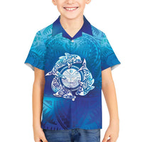 Marshall Islands Manit Day Kid Hawaiian Shirt Tribal Dolphin With Marshall Seal LT05 Kid Blue - Polynesian Pride