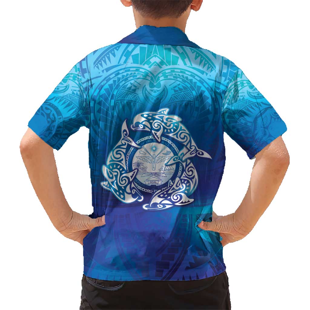 Marshall Islands Manit Day Kid Hawaiian Shirt Tribal Dolphin With Marshall Seal LT05 - Polynesian Pride