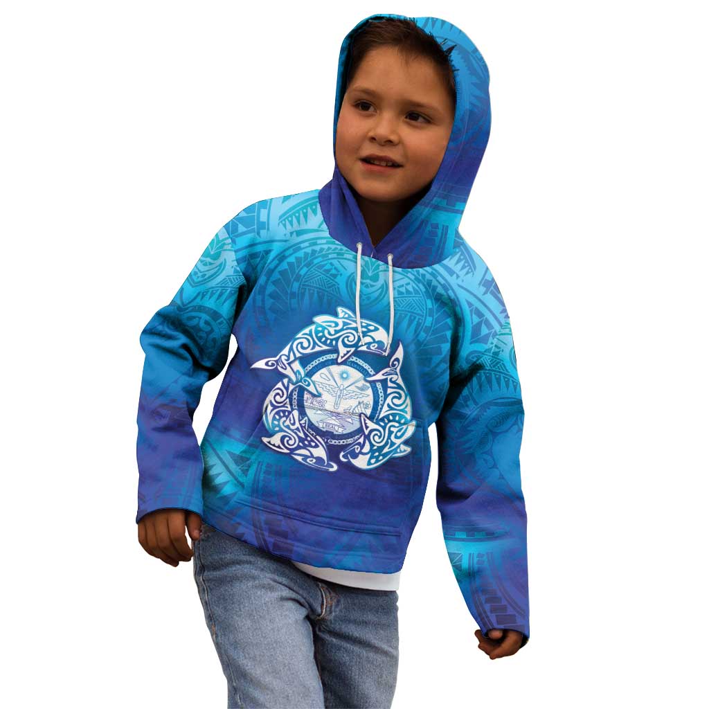 Marshall Islands Manit Day Kid Hoodie Tribal Dolphin With Marshall Seal - Polynesian Pride
