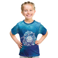Marshall Islands Manit Day Kid T Shirt Tribal Dolphin With Marshall Seal LT05 Blue - Polynesian Pride
