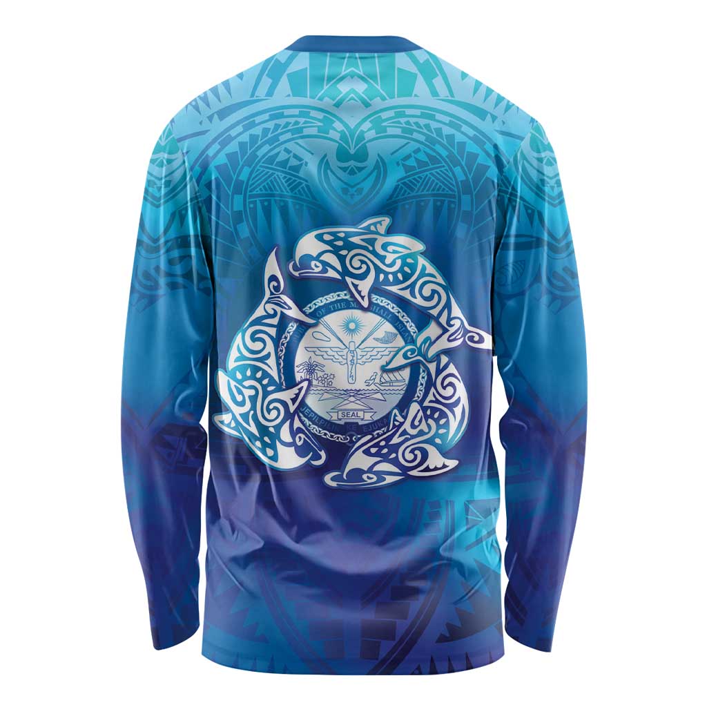 Marshall Islands Manit Day Long Sleeve Shirt Tribal Dolphin With Marshall Seal LT05 - Polynesian Pride