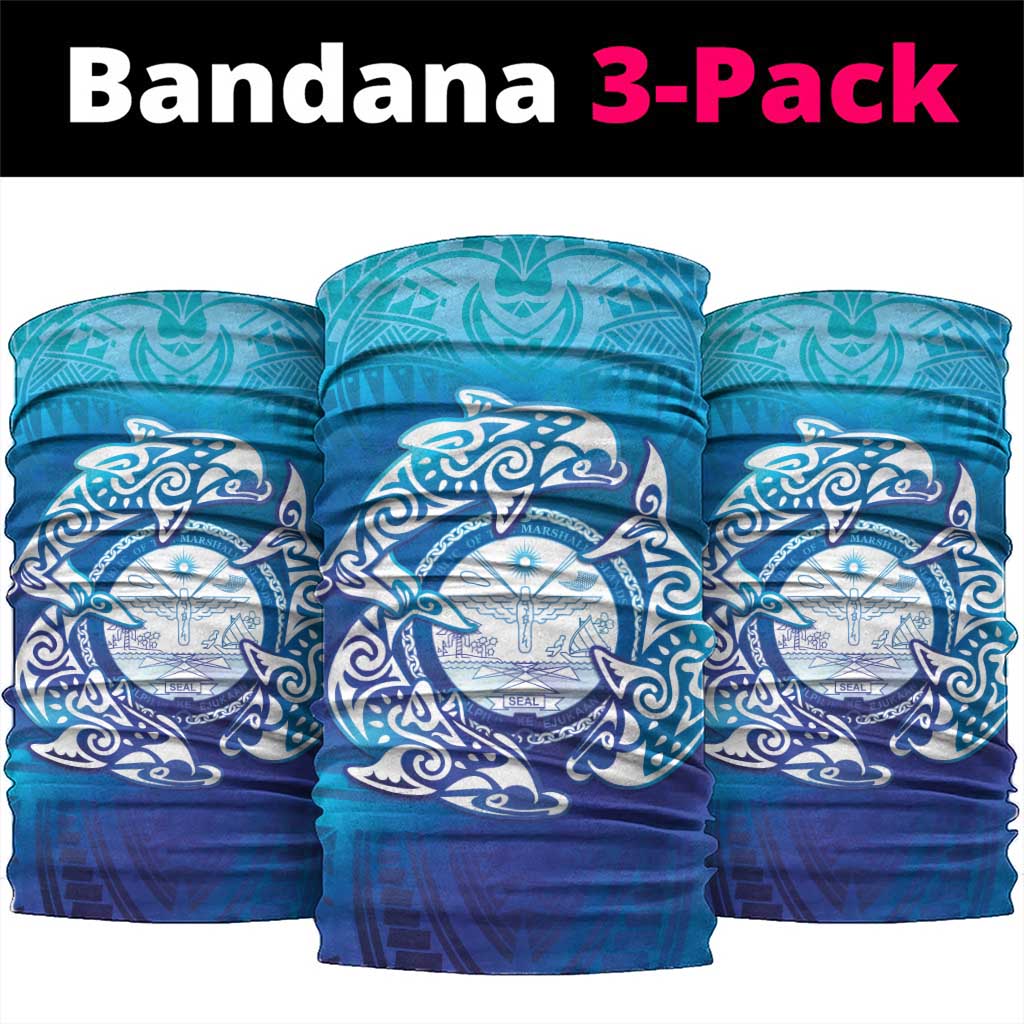 Marshall Islands Manit Day Neck Gaiter Tribal Dolphin With Marshall Seal LT05 package One Size: 25*50cm Blue - Polynesian Pride