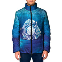 Marshall Islands Manit Day Padded Jacket Tribal Dolphin With Marshall Seal LT05 Men Blue - Polynesian Pride