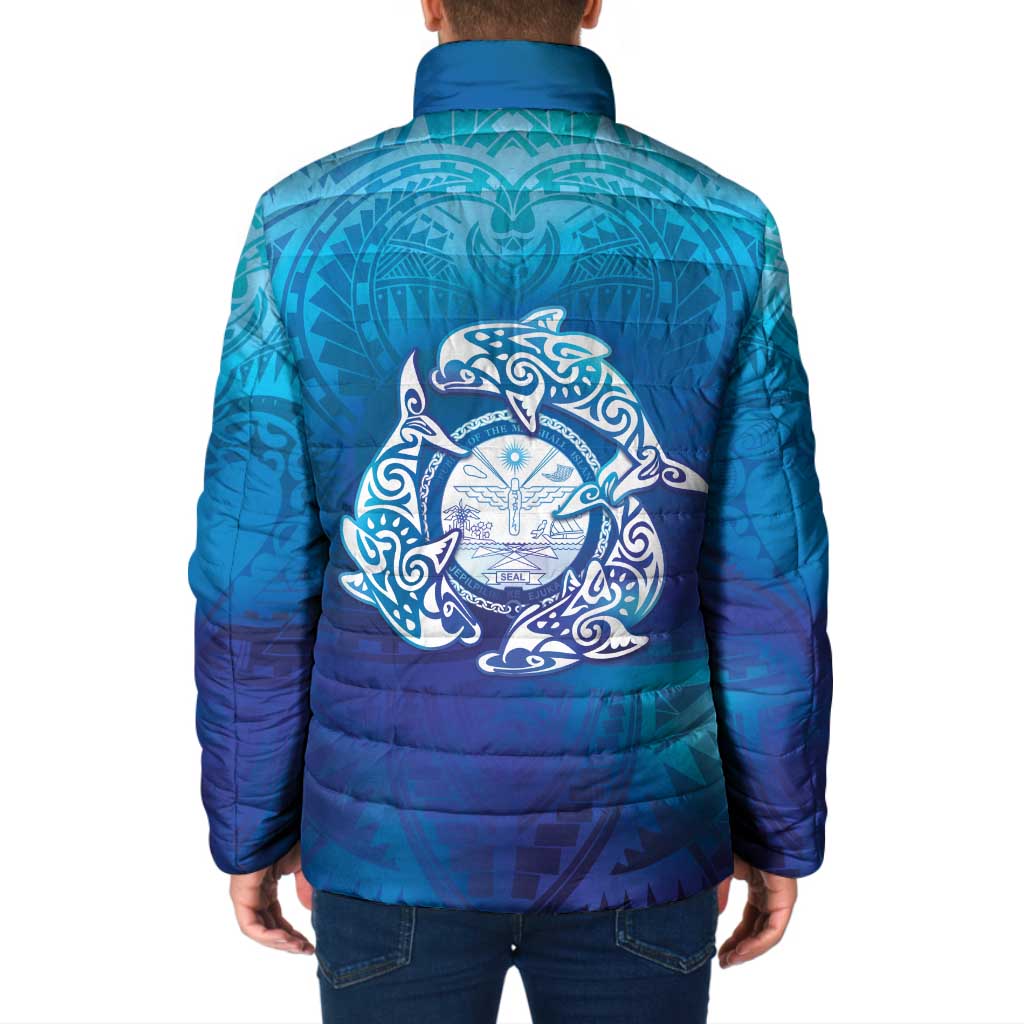 Marshall Islands Manit Day Padded Jacket Tribal Dolphin With Marshall Seal LT05 - Polynesian Pride