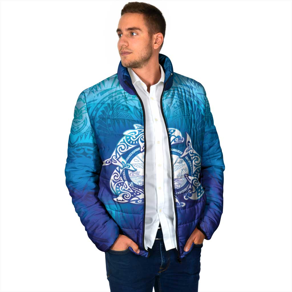 Marshall Islands Manit Day Padded Jacket Tribal Dolphin With Marshall Seal LT05 - Polynesian Pride