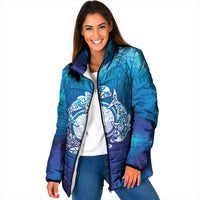 Marshall Islands Manit Day Padded Jacket Tribal Dolphin With Marshall Seal LT05 Women Blue - Polynesian Pride