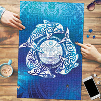 Marshall Islands Manit Day Puzzle Tribal Dolphin With Marshall Seal LT05 Blue - Polynesian Pride