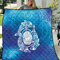 Marshall Islands Manit Day Quilt Tribal Dolphin With Marshall Seal LT05 Blue - Polynesian Pride