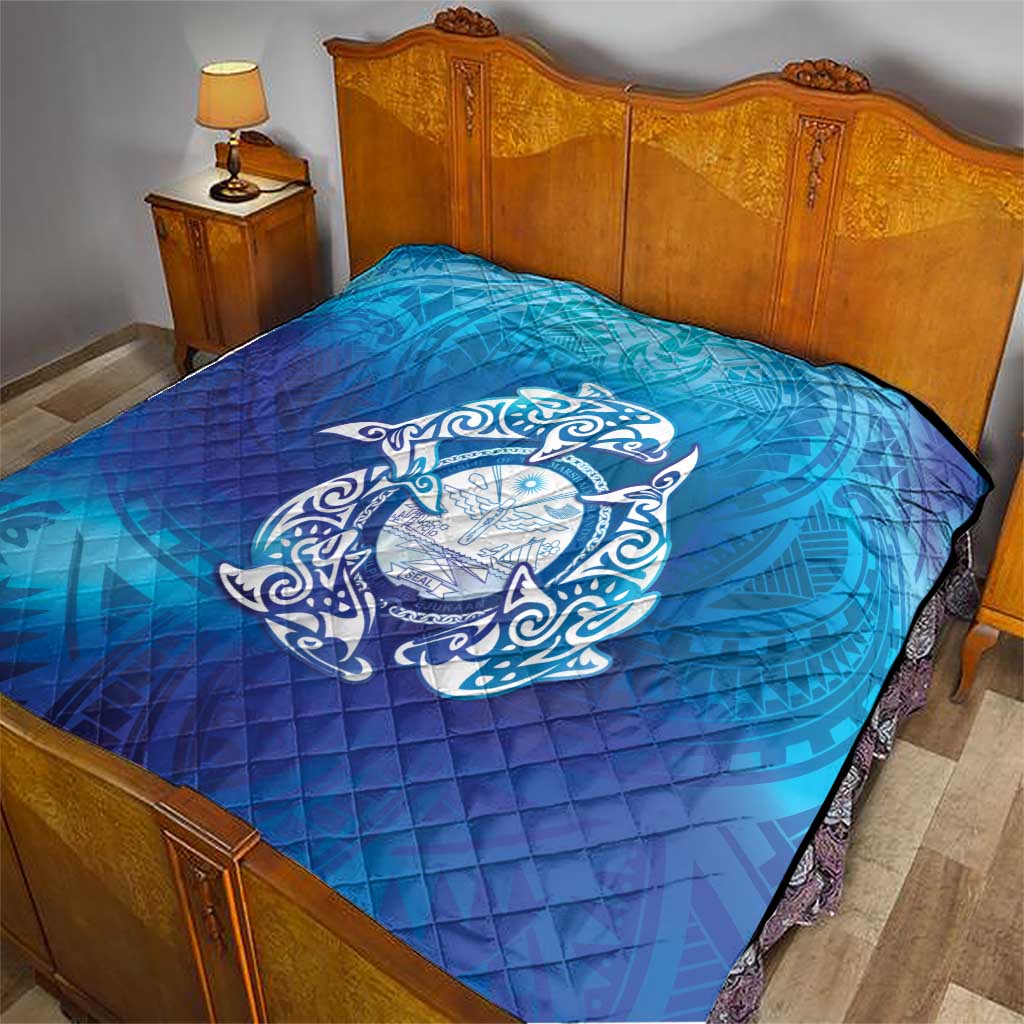 Marshall Islands Manit Day Quilt Tribal Dolphin With Marshall Seal LT05 - Polynesian Pride