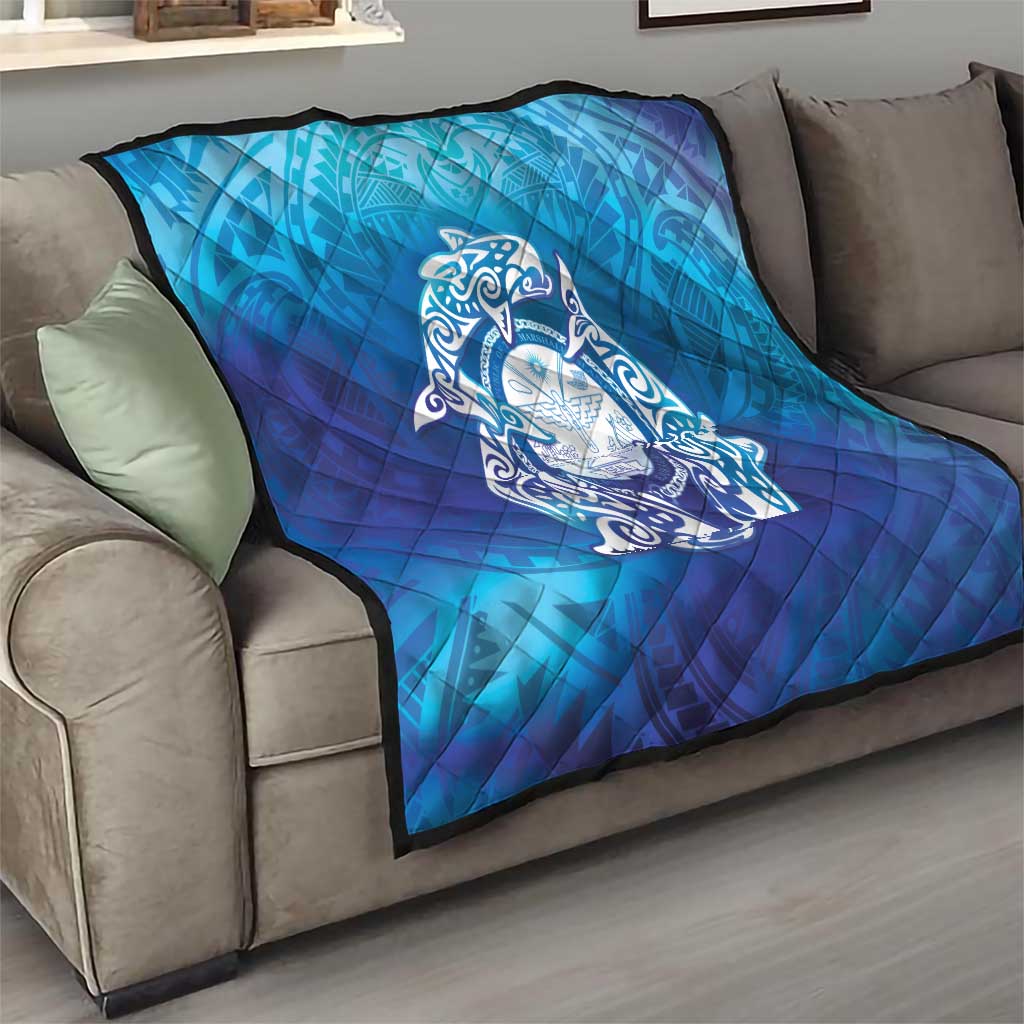 Marshall Islands Manit Day Quilt Tribal Dolphin With Marshall Seal LT05 - Polynesian Pride