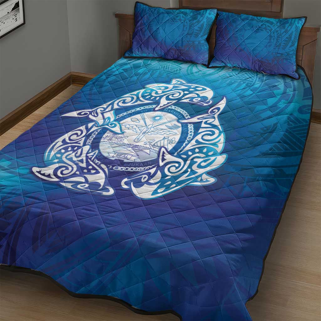 Marshall Islands Manit Day Quilt Bed Set Tribal Dolphin With Marshall Seal LT05 - Polynesian Pride