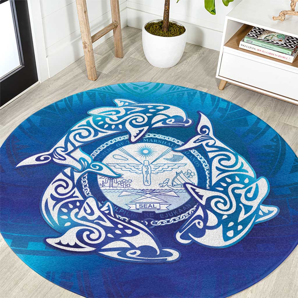 Marshall Islands Manit Day Round Carpet Tribal Dolphin With Marshall Seal - Polynesian Pride