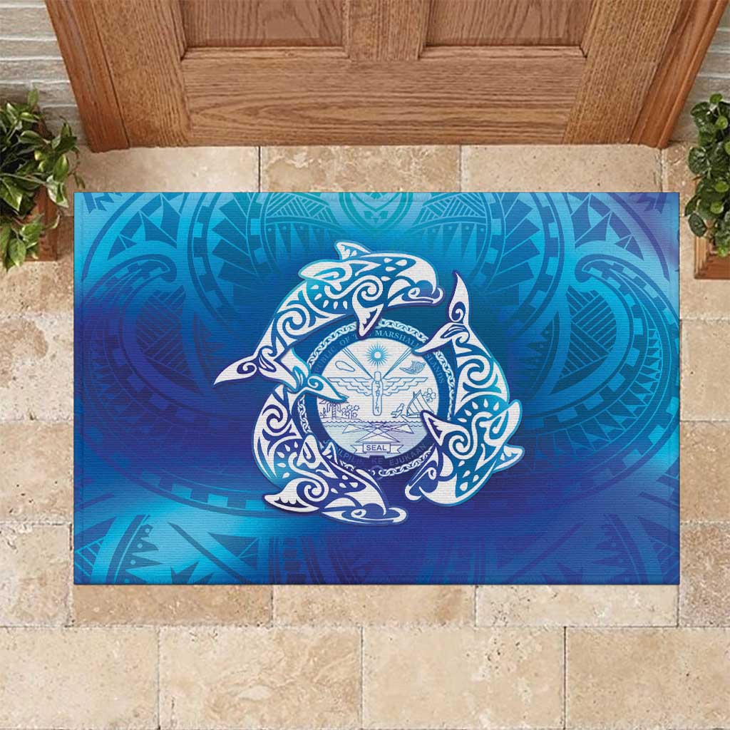 Marshall Islands Manit Day Rubber Doormat Tribal Dolphin With Marshall Seal - Polynesian Pride