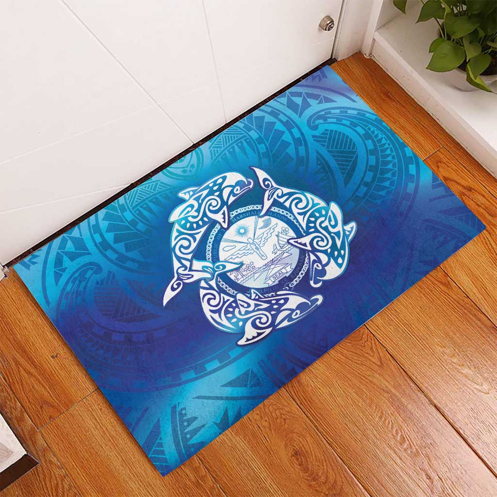Marshall Islands Manit Day Rubber Doormat Tribal Dolphin With Marshall Seal LT05 - Polynesian Pride