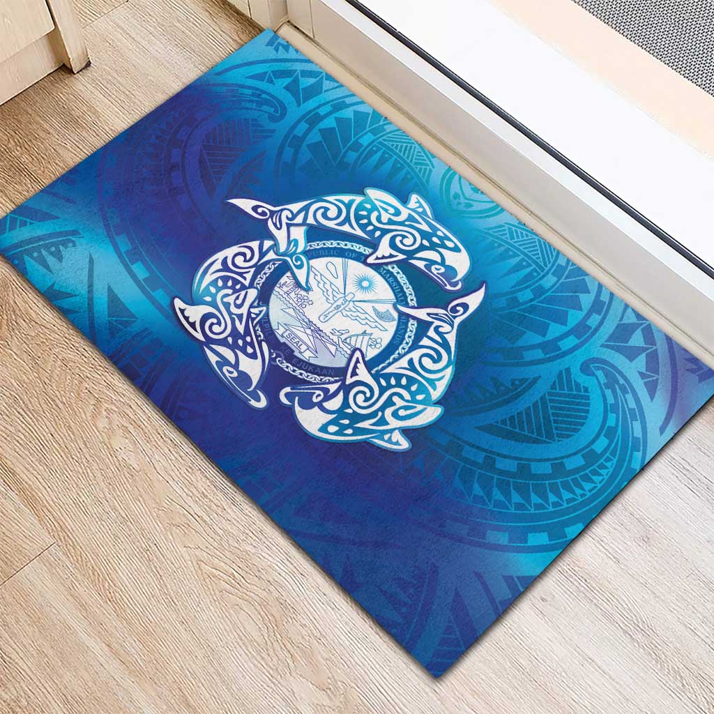 Marshall Islands Manit Day Rubber Doormat Tribal Dolphin With Marshall Seal LT05 - Polynesian Pride