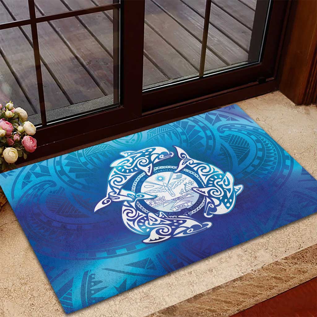 Marshall Islands Manit Day Rubber Doormat Tribal Dolphin With Marshall Seal LT05 - Polynesian Pride