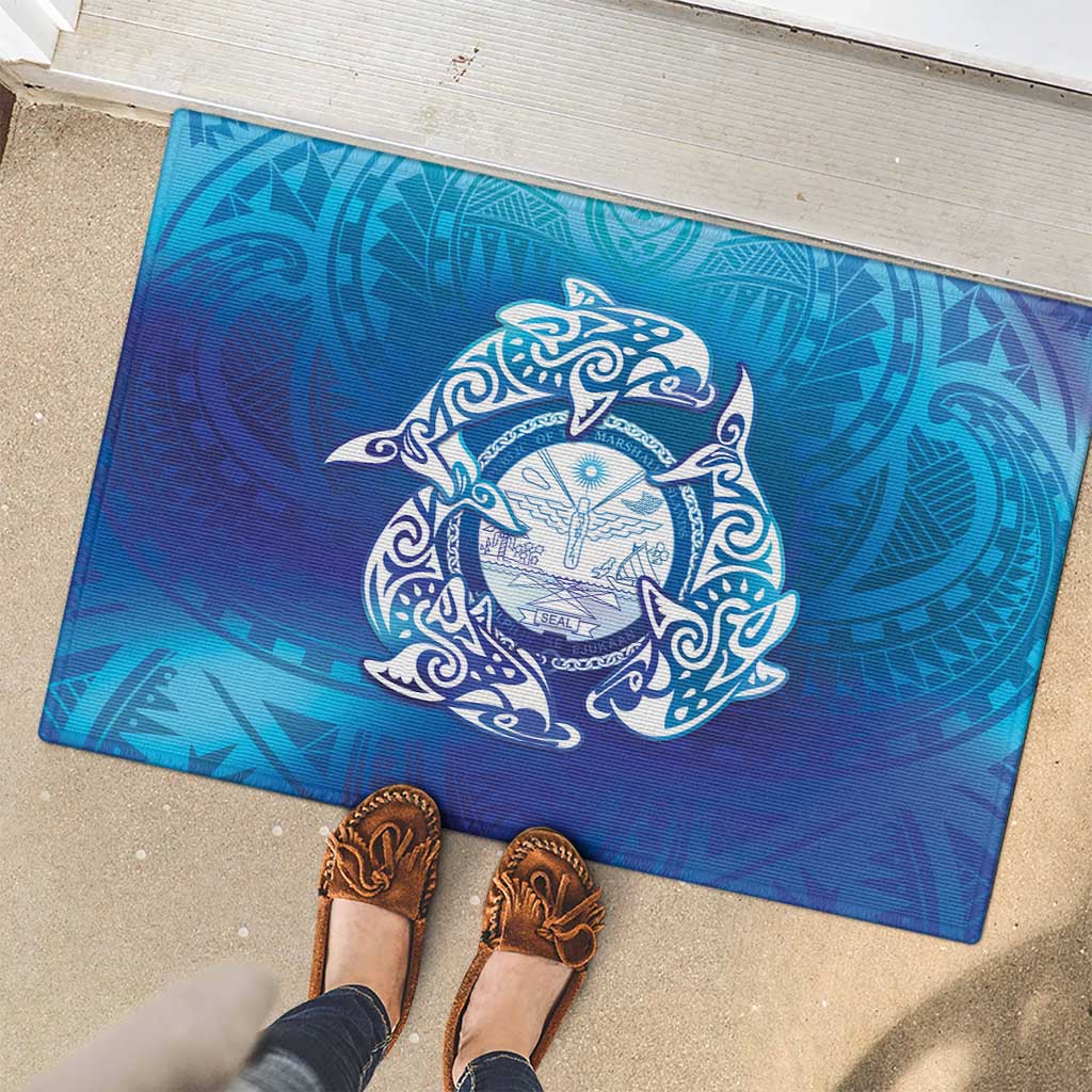 Marshall Islands Manit Day Rubber Doormat Tribal Dolphin With Marshall Seal LT05 - Polynesian Pride