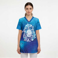 Marshall Islands Manit Day Scrub Top Tribal Dolphin With Marshall Seal - Polynesian Pride