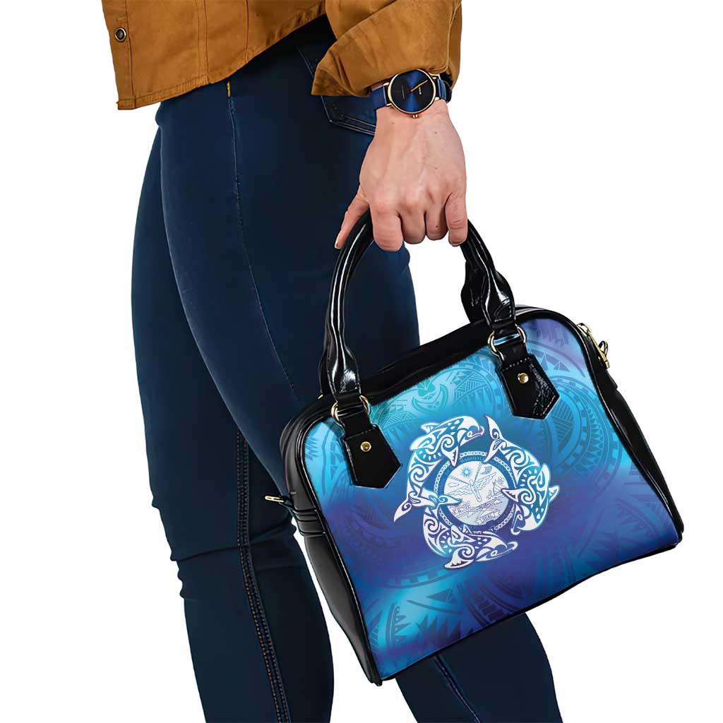 Marshall Islands Manit Day Shoulder Handbag Tribal Dolphin With Marshall Seal LT05 - Polynesian Pride