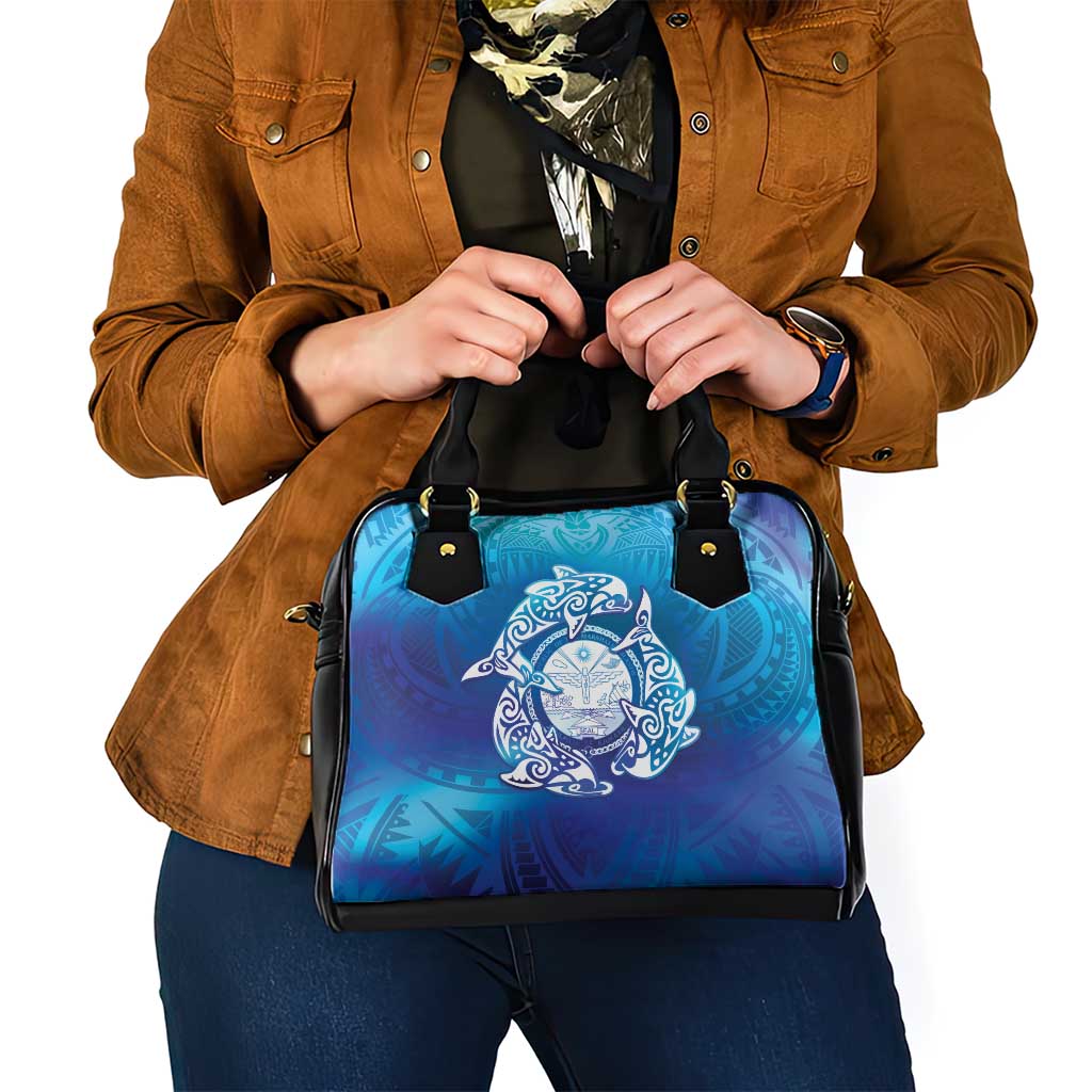 Marshall Islands Manit Day Shoulder Handbag Tribal Dolphin With Marshall Seal LT05 - Polynesian Pride