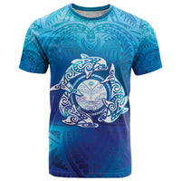 Marshall Islands Manit Day T Shirt Tribal Dolphin With Marshall Seal LT05 Blue - Polynesian Pride